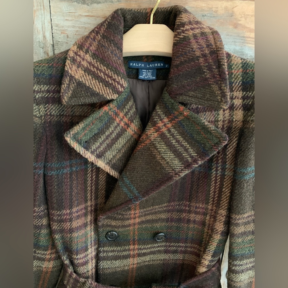 Ralph Lauren Dark Brown Plaid Double Breasted Coat - Picture 8 of 13